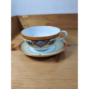 Vintage Japanese Lustreware Tea Cup and Saucer Floral Multicolor